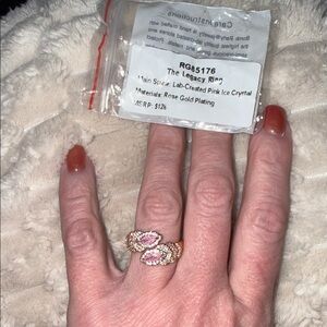 Rose Gold Pink Crystal Double-Leaf Ring